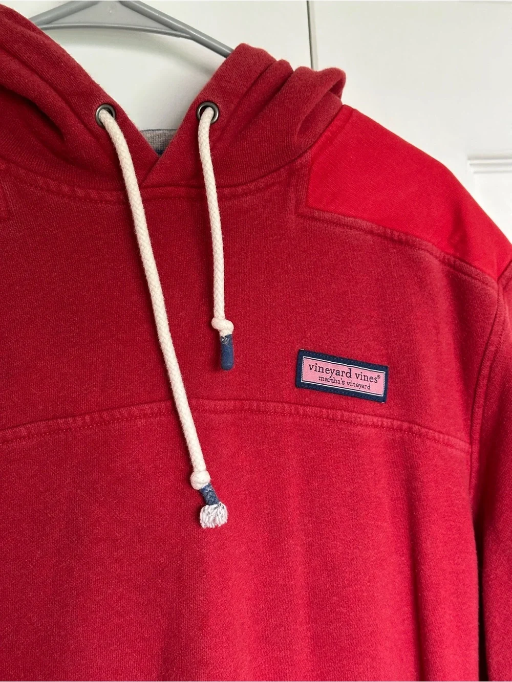 Vineyard Vines Red Hooded Sweatshirt with Striped Lining - Picture 2 of 5